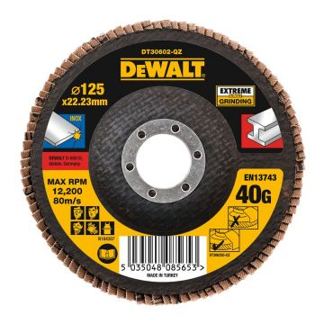 Disc lamelar pentru inox Dewalt DT30602, 125 X 22.2 mm, granulatie 40