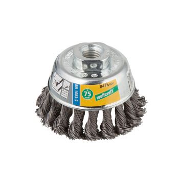 Perie Wolfcraft 8476000, tip oala, D 75 mm, pentru polizoare unghiulare, sarma rasucita, filet M14