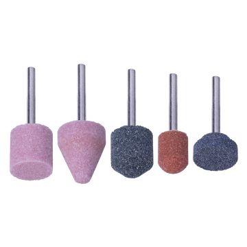 Set 5 pietre de slefuit Wolfcraft 2142000, prelucrare mixta, ax prindere 3 mm, diametru 10/13/14/16/ mm