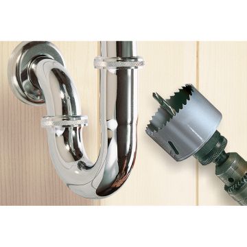 Set 6 piese pentru instalatii sanitare Wolfcraft 5422000, 5 carote bimetal diametru D 25, 35, 43, 54, 83 mm, 1 adaptor pentru carote bimetal cu burghiu de centrare