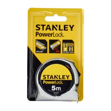 Ruleta PowerLock Stanley 0-33-552, 5 m x 19 mm, sistem metric, clasa II, blister