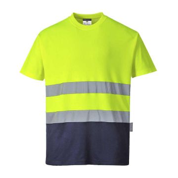 Tricou bicolor din bumbac Portwest Confort S173YNRM, culoare galben bleumarin, marime M