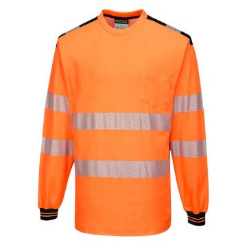 Tricou cu maneci lungi Portwest Hi-Vis L/S PW3 T185OBRL, culoare portocaliu negru, marime L