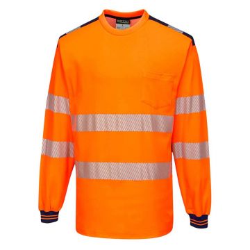 Tricou cu maneci lungi Portwest Hi-Vis L/S PW3 T185ONRL, culoare portocaliu bleumarin, marime L