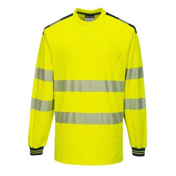 Tricou cu maneci lungi Portwest Hi-Vis L/S PW3 T185YNRL, culoare galben bleumarin, marime L