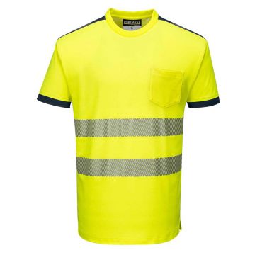Tricou cu maneci scurte Portwest Hi-Vis S/S PW3 T181YNRXL, culoare galben bleumarin, marime XL