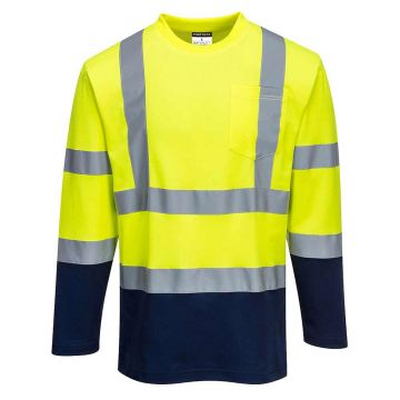 Tricou in 2 tonuri cu maneci lungi Portwest Cotton Comfort S280YNRXXL, culoare galben bluemarin, marime XXL