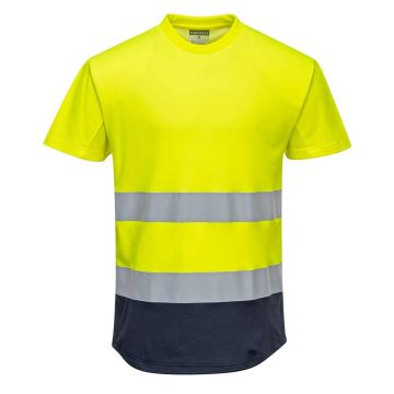 Tricou in 2 tonuri cu maneci scurte Portwest C395YNRL, culoare galben bleumarin, marime L