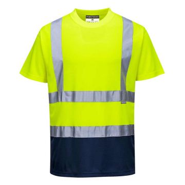 Tricou in 2 tonuri cu maneci scurte Portwest S378YNR5XL, culoare galben bleumarin, marime 5XL