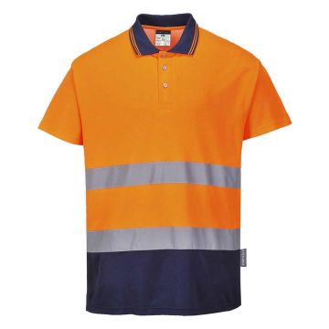 Tricou polo bicolor Portwest Cotton Comfort S174ONRL, culoare portocaliu bleumarin, marime L