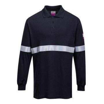 Tricou polo cu maneci lungi antistatic si ignifug si benzi reflectorizante Portwest FR03NARXXL, culoare bleumarin, marime XXL
