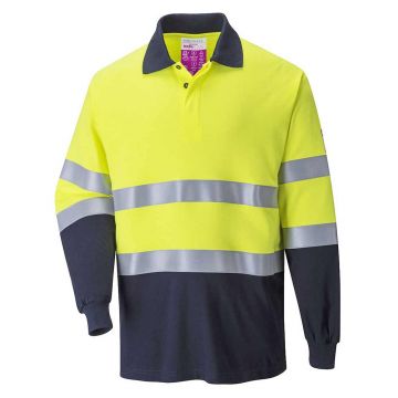Tricou polo cu maneci lungi ignifug si antistatic in doua tonuri Portwest FR74YNRXL, culoare galben bleumarin, marime XL