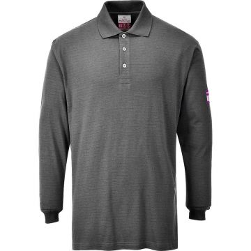 Tricou polo cu maneci lungi Portwest Flame Resistant Antistatic FR10GRRL, culoare gri, marime L