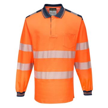 Tricou polo cu maneci lungi Portwest Hi-Vis L/S PW3 T184ONRM, culoare portocaliu bleumarin, marime M