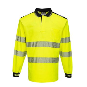 Tricou polo cu maneci lungi Portwest Hi-Vis L/S PW3 T184YBR5XL, culoare galben negru, marime 5XL