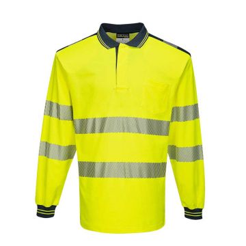 Tricou polo cu maneci lungi Portwest Hi-Vis L/S PW3 T184YNRM, culoare galben bleumarin, marime M