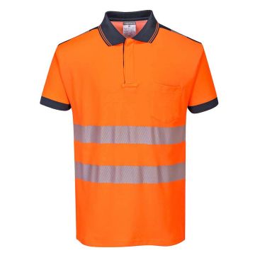Tricou polo cu maneci scurte Portwest Hi-Vis PW3 T180ONRL, culoare portocaliu bleumarin, marime L