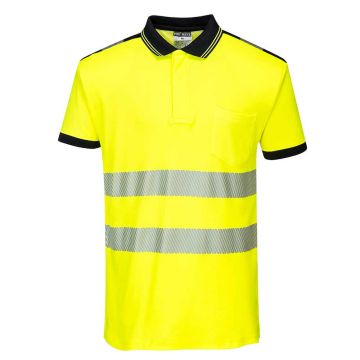 Tricou polo cu maneci scurte Portwest Hi-Vis PW3 T180YBR4XL, culoare galben negru, marime 4XL