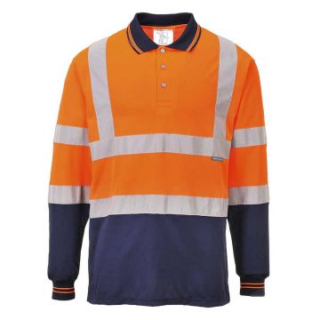Tricou polo in 2 tonuri cu maneci lungi Portwest S279ONRXXL, culoare portocaliu bleumarin, marime XXL