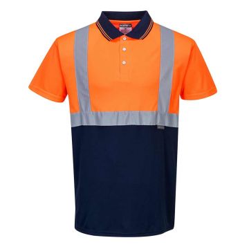 Tricou polo in 2 tonuri cu maneci scurte Portwest S479ONRXXXL, culoare portocaliu bleumarin, marime XXXL