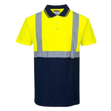 Tricou polo in 2 tonuri cu maneci scurte Portwest S479YNRS, culoare galben bleumarin, marime S
