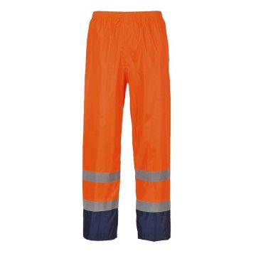 Pantaloni de ploaie Hi-Vis Portwest Classic Contrast H444ONRXXL, culoare portocaliu bleumarin, marime XXL, talie normala