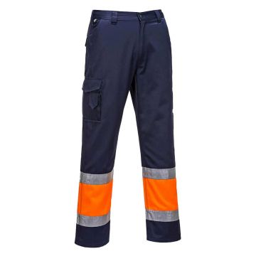 Pantaloni Hi-Vis in doua tonuri Portwest Combat E049ONRXL, culoare portocaliu bleumarin, marime XL, talie normala