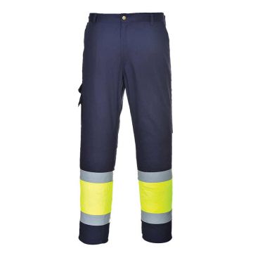 Pantaloni Hi-Vis in doua tonuri Portwest Combat E049YNRXXL, culoare galben bleumarin, marime XXL, talie normala