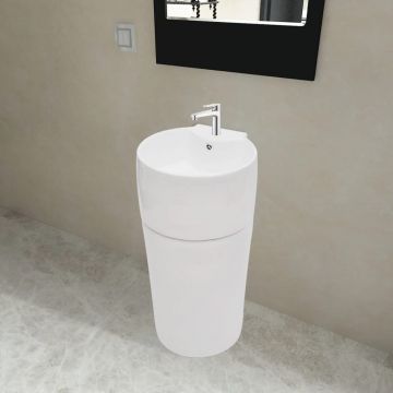 Chiuveta baie cu suport, orificiu robinet/preaplin,rotund,ceramica,alb