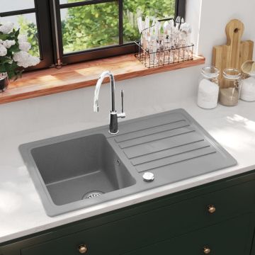 Chiuveta bucatarie granit, bazin unic cu scurgere, reversibila, gri
