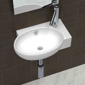 Chiuveta de baie, orificiu robinet & preaplin, alb, ceramica