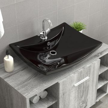 Chiuveta dreptunghiulara preaplin & gaura robinet, negru, ceramica lux