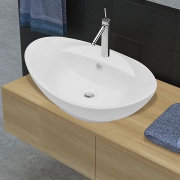 Chiuveta ovala cu preaplin & orificiu robinet, ceramica de lux