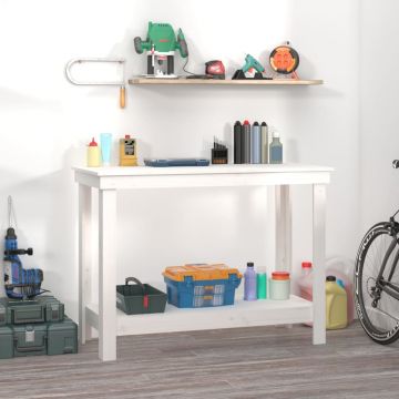 Gossi banc de lucru, alb, 110x50x80 cm, lemn masiv pin