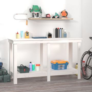 Gossi banc de lucru, alb, 140x50x80 cm, lemn masiv pin