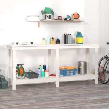 Gossi banc de lucru, alb, 180x50x80 cm, lemn masiv pin