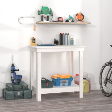 Gossi banc de lucru, alb, 80x50x80 cm, lemn masiv pin