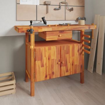 Gossi banc de lucru cu sertar si menghine, 124x52x83 cm, lemn acacia