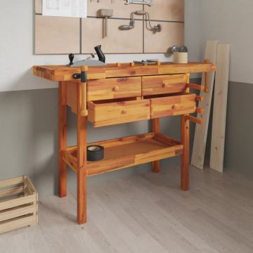 Gossi banc de lucru cu sertare si menghine, 124x52x83 cm, lemn acacia