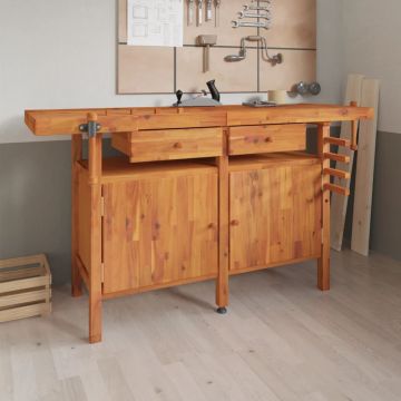 Gossi banc de lucru cu sertare si menghine, 162x62x83 cm, lemn acacia