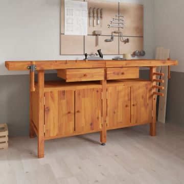 Gossi banc de lucru cu sertare si menghine, 192x62x83 cm, lemn acacia