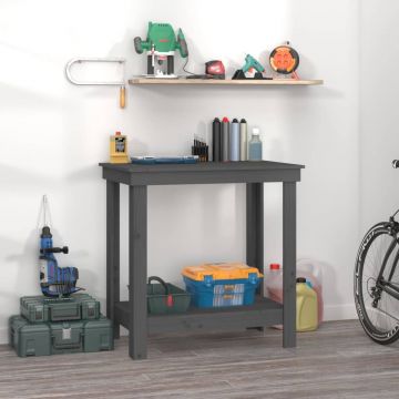 Gossi banc de lucru, gri, 80x50x80 cm, lemn masiv pin