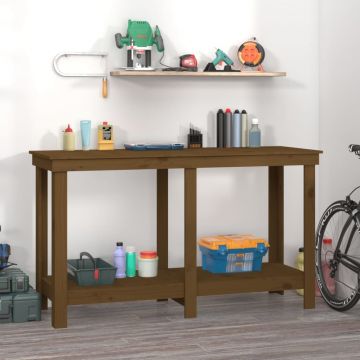 Gossi banc de lucru, maro miere, 140x50x80 cm, lemn masiv pin