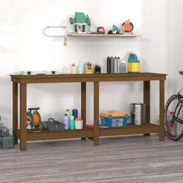 Gossi banc de lucru, maro miere, 180x50x80 cm, lemn masiv pin