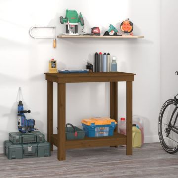 Gossi banc de lucru, maro miere, 80x50x80 cm, lemn masiv pin