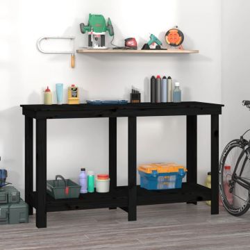 Gossi banc de lucru, negru, 140x50x80 cm, lemn masiv pin