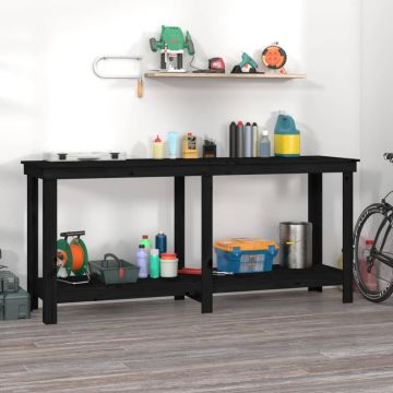 Gossi banc de lucru, negru, 180x50x80 cm, lemn masiv pin