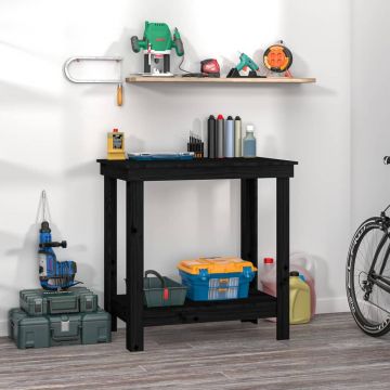Gossi banc de lucru, negru, 80x50x80 cm, lemn masiv pin