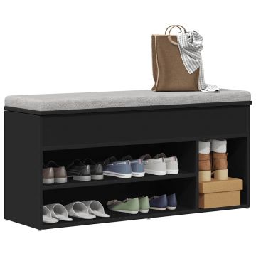 Gossi banca de pantofi neagra 102x30,5x45 cm lemn prelucrat