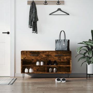 Gossi banca de pantofi, stejar fumuriu, 102x35x55 cm, lemn prelucrat